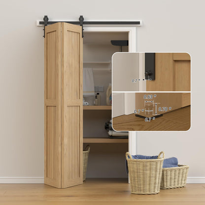 24" Bi-Folding Sliding Barn Door Hardware Kit, 2FT Heavy Duty Track Roller Kit for 2 Doors Side Mounted,Smoothly and Quietly,Easy to Install,No Door Panel,Black