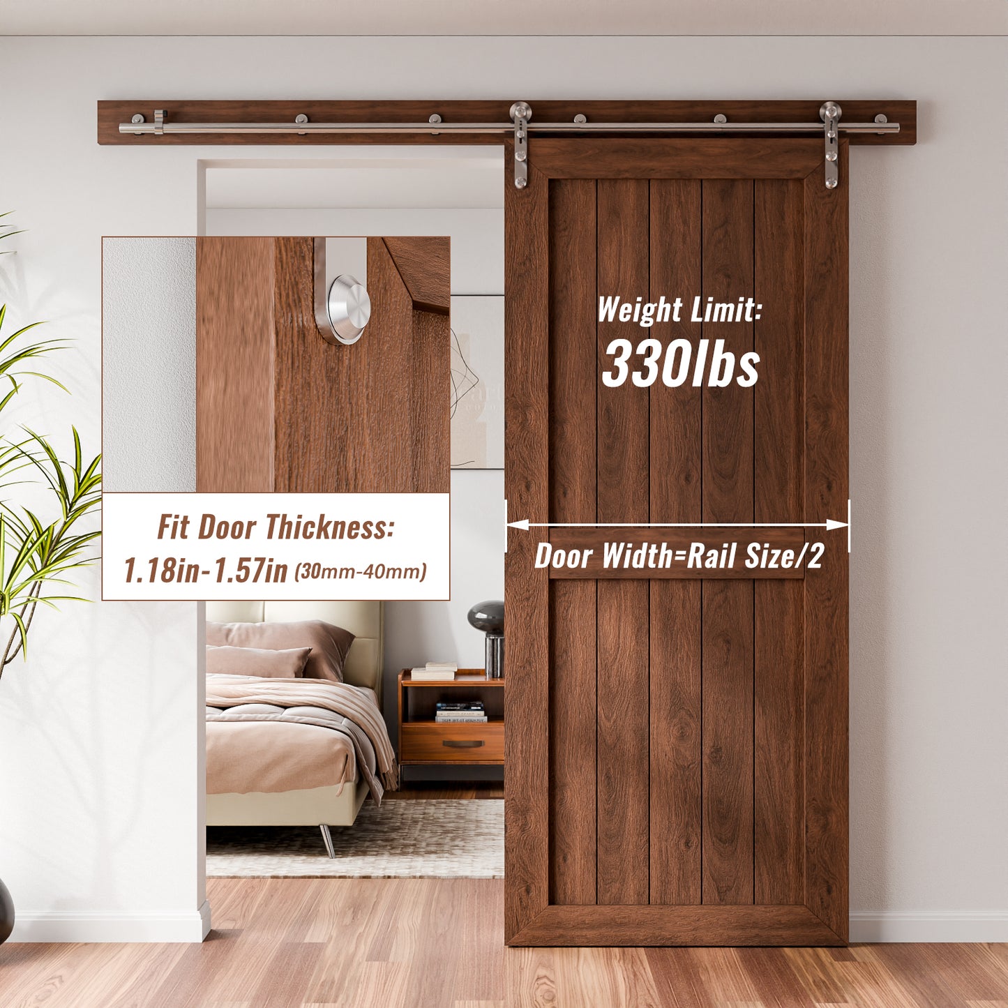 6FT Stainless Steel Sliding Barn Door Hardware Kit, Slide Smoothly Quietly,Easy Install,Heavy Duty Sturdy Barn Door Track for 36" Single Wood Door