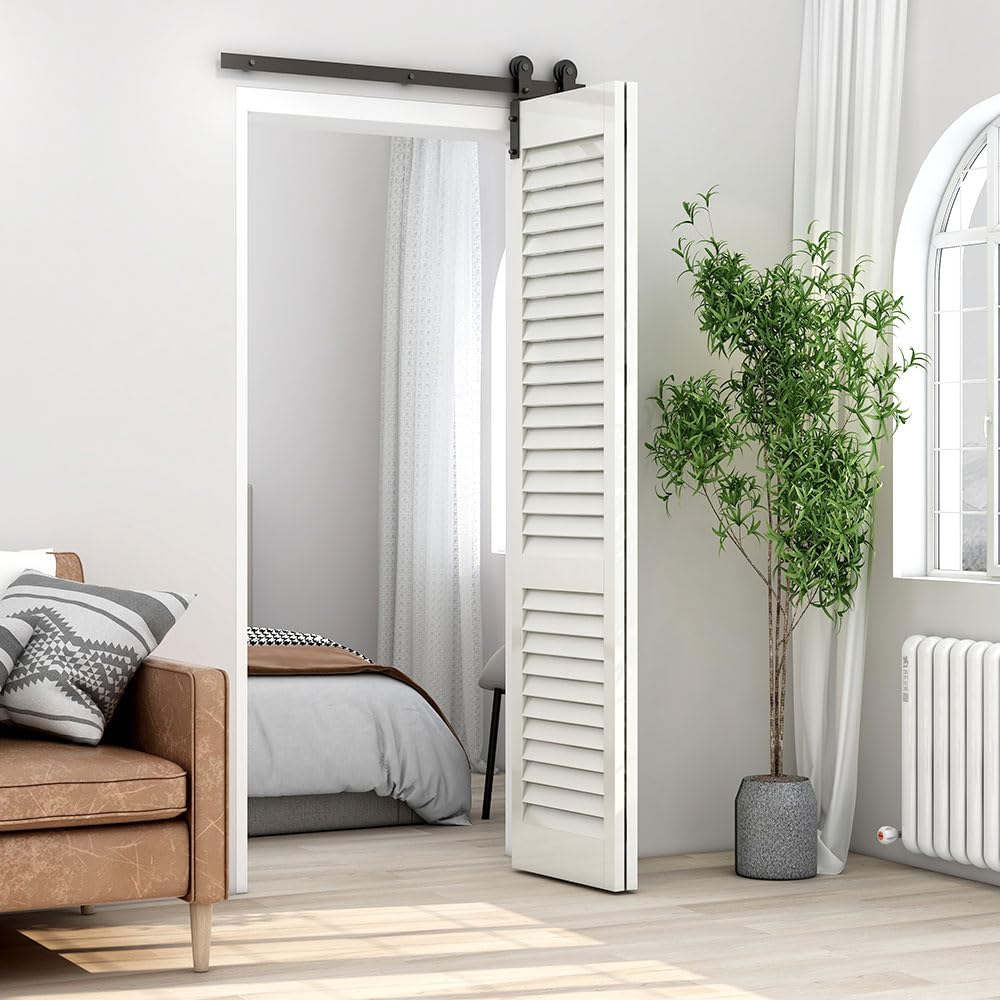 TOIMIOTOIM 42" Bifold Barn Door Hardware Kit,3.5FT Heavy Duty Track Roller Kit for Max 19"x 2 Doors,Smoothly and Quietly,Easy to Install,No Door Panel,Black