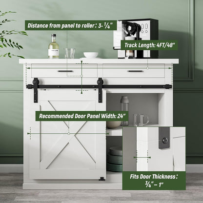 TOIMIOTOIM 4FT Super Mini Barn Door Hardware Kit,Small Sliding Door Track Roller Kit for Single Door Cabinets,TV Stand,Wardrobe,J Shape Hanger(No Cabinet)