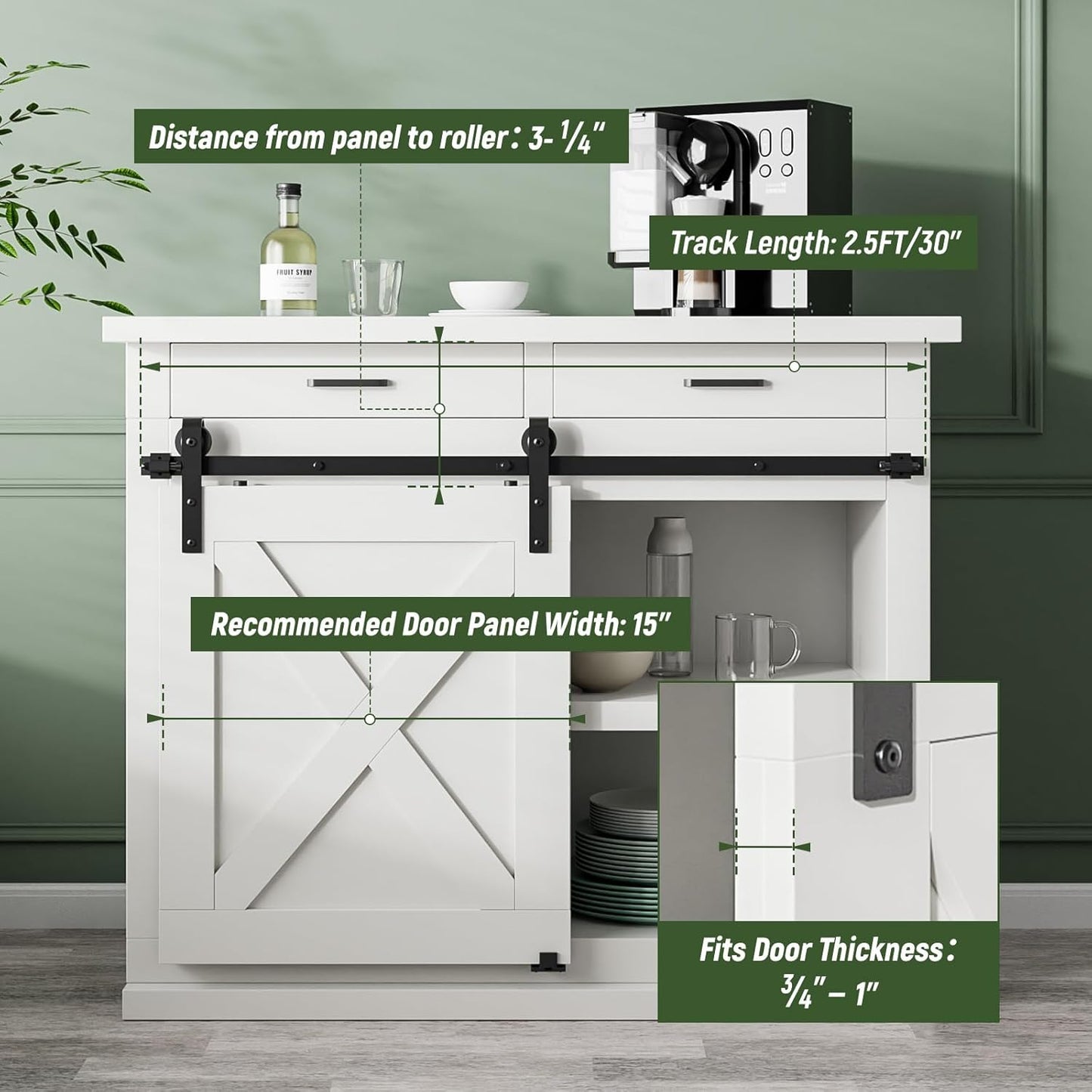 TOIMIOTOIM 2.5FT Super Mini Barn Door Hardware Kit,Small Sliding Door Track Roller Kit for Single Door Cabinets,TV Stand,Wardrobe,J Shape Hanger(No Cabinet)