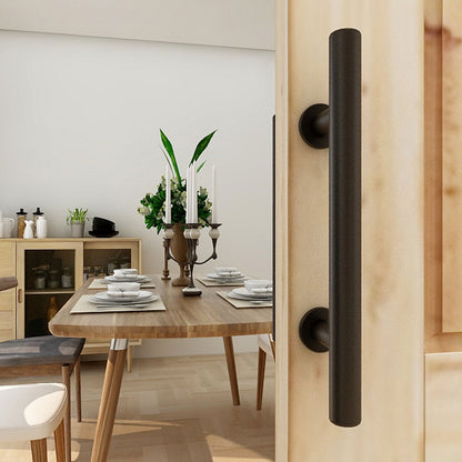 2 Pack Modern 9.5" Sliding Barn Door Pull Handle with Flush Hardware Set Rustic Design Black Powder Coated Finish, Anti-Rust, Heavy Duty Both Side Handles Design