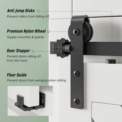 TOIMIOTOIM 3FT Super Mini Barn Door Hardware Kit,Small Sliding Door Track Roller Kit for Single Door Cabinets,TV Stand,Wardrobe,J Shape Hanger(No Cabinet)