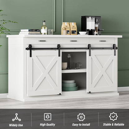 TOIMIOTOIM 6FT Super Mini Barn Door Hardware Kit,Small Sliding Door Track Roller Kit for Double Door Cabinets,TV Stand,Wardrobe,J Shape Hanger(No Cabinet)