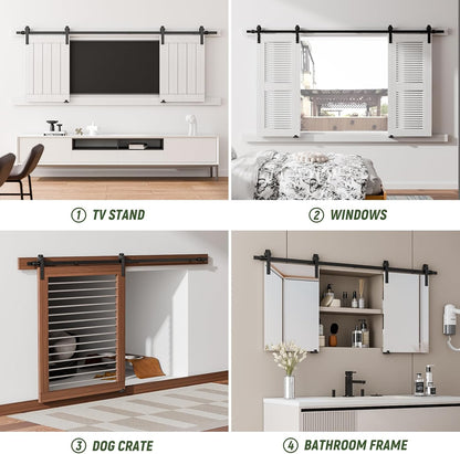 TOIMIOTOIM 4FT Super Mini Barn Door Hardware Kit,Small Sliding Door Track Roller Kit for Single Door Cabinets,TV Stand,Wardrobe,J Shape Hanger(No Cabinet)