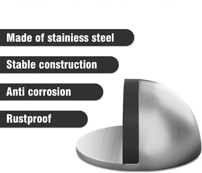 4 Pack Door Stoppers, Stainless Steel, Adhesive Floor Door Stop, No Drill, Non-Magnetic, for Living Room, Bedroom, Bathroom, Office