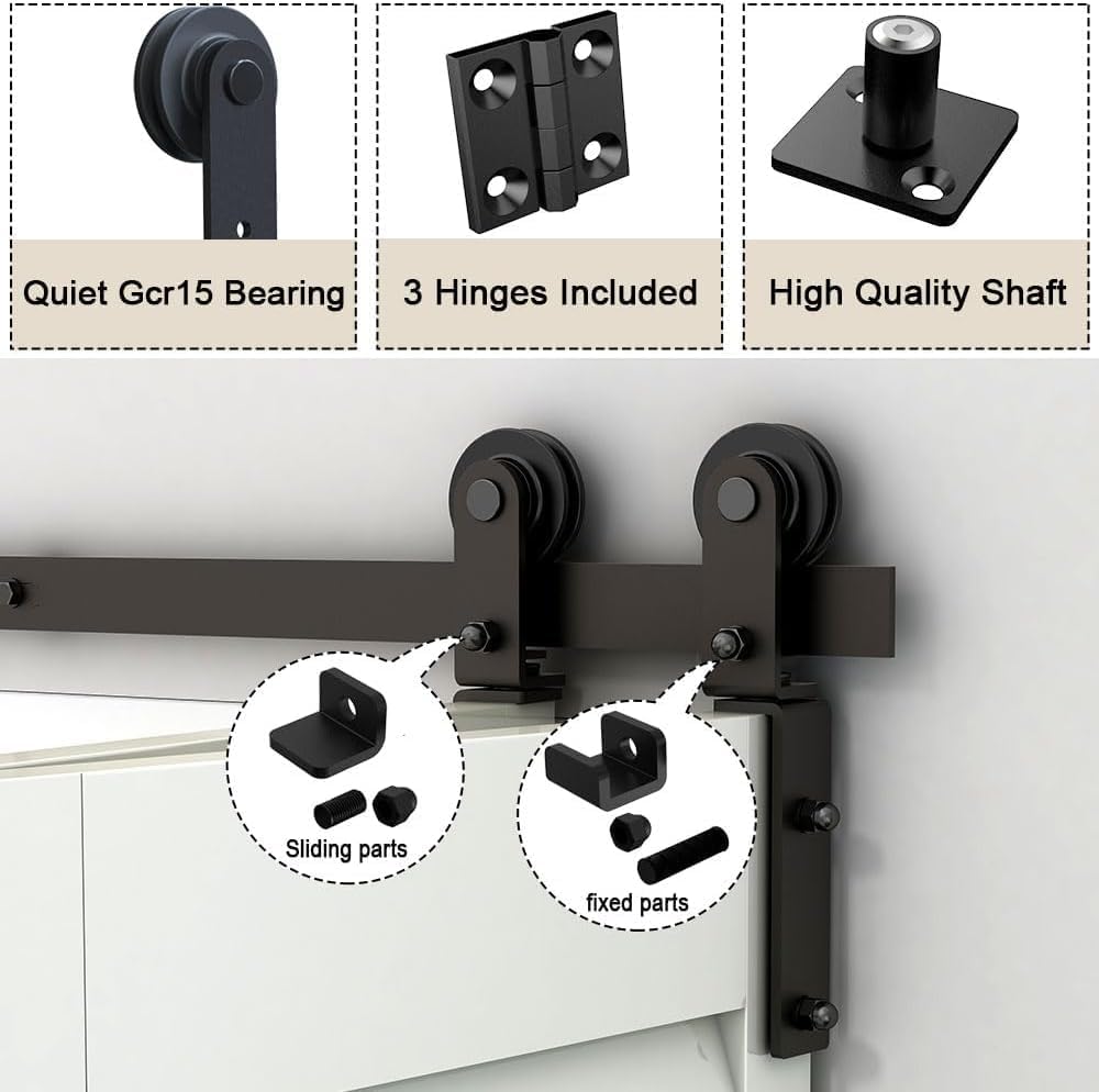 TOIMIOTOIM 42" Bifold Barn Door Hardware Kit,3.5FT Heavy Duty Track Roller Kit for Max 19"x 2 Doors,Smoothly and Quietly,Easy to Install,No Door Panel,Black