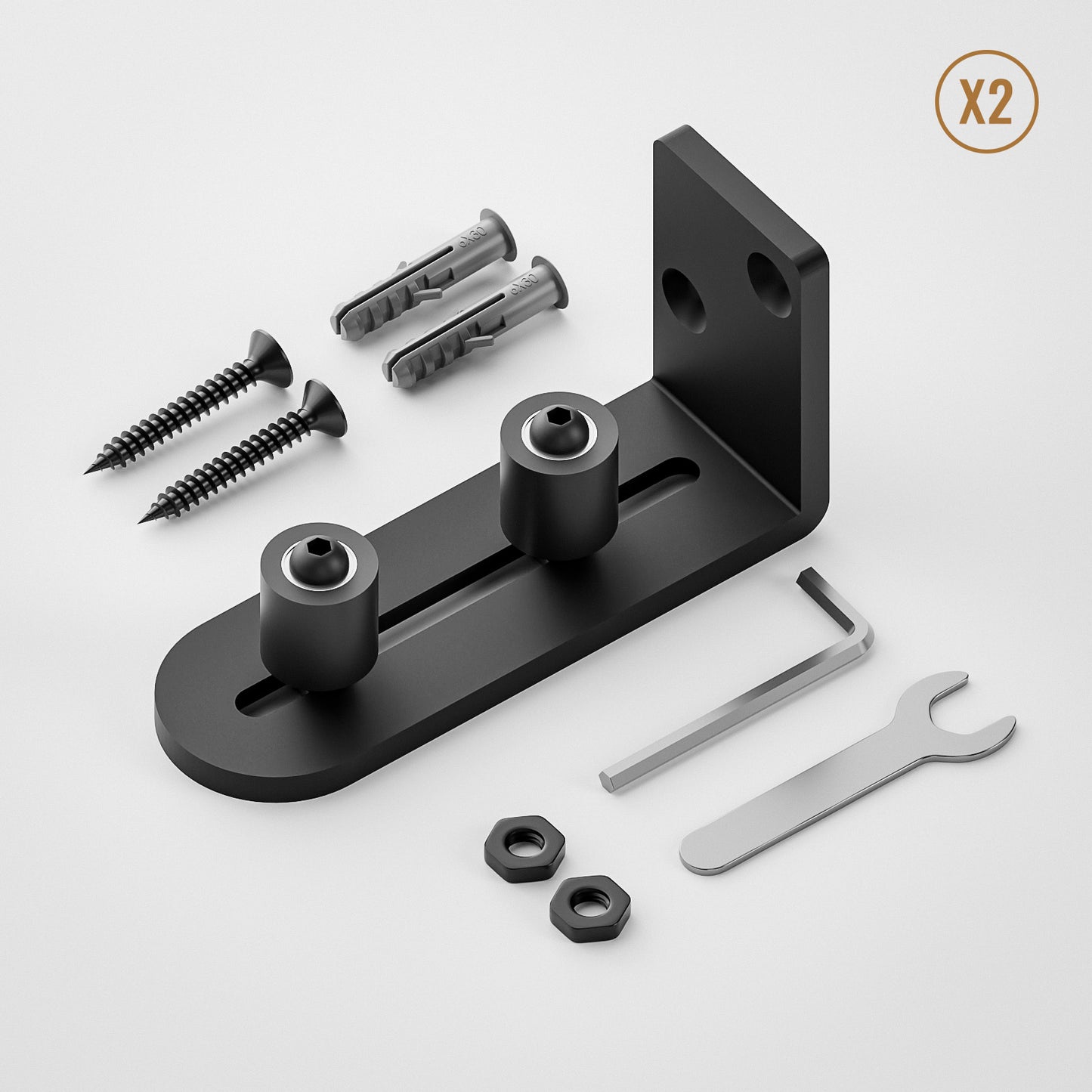 2 Pack Sliding Barn Door Bottom Floor Guide, Wall Mounted Roller Guides Ball Bearings Adjustable Stay Roller, Flat Bottom Design Style, Black