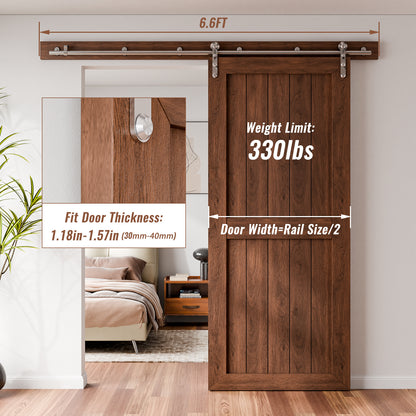 6.6FT Stainless Steel Sliding Barn Door Hardware Kit, Slide Smoothly Quietly,Easy Install,Heavy Duty Sturdy Barn Door Track for 40" Single Wood Door