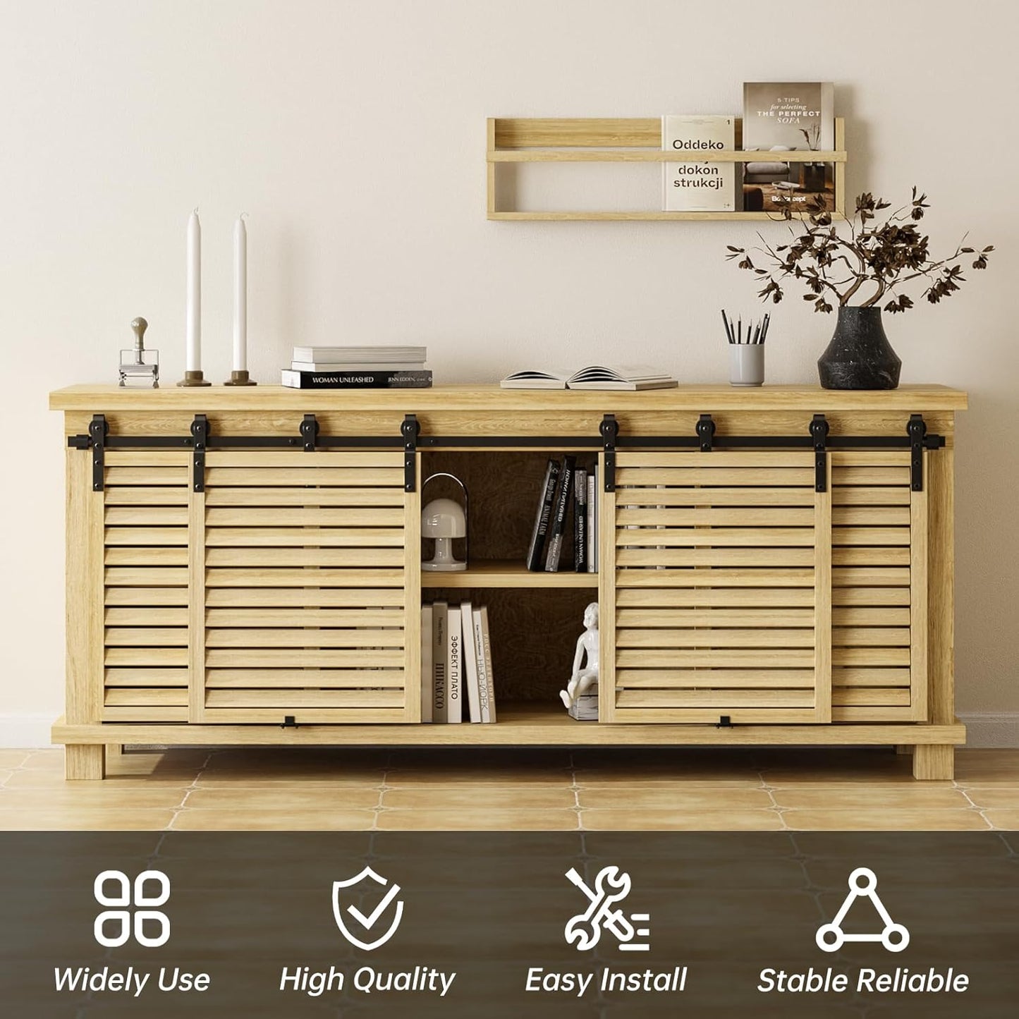 TOIMIOTOIM 5.5FT Cabinet Bypass Mini Sliding Barn Door Hardware Kit for 4 Doors, Super Mini Closet Door Track Set, Apply for Storage Window TV Stand Closet(No Cabinet)