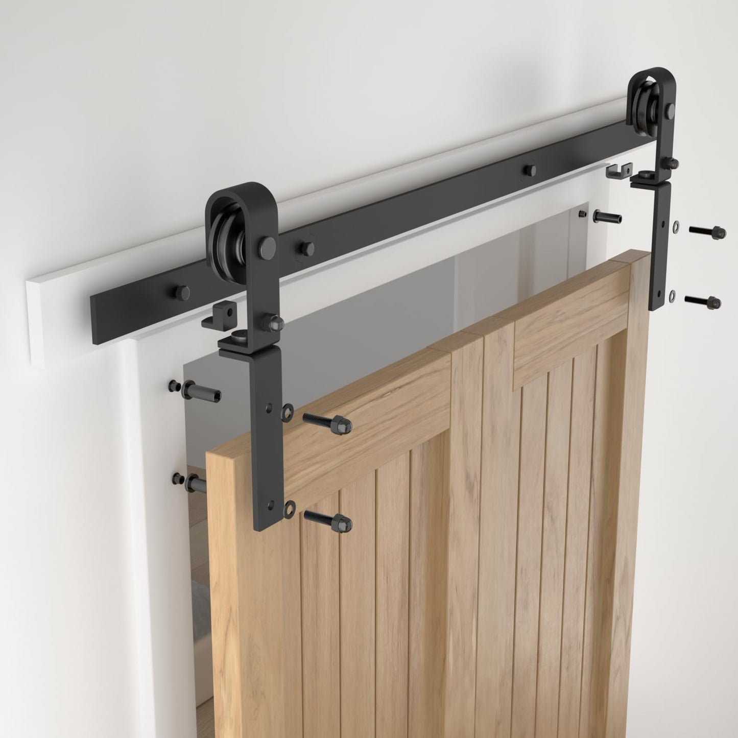 24" Bi-Folding Sliding Barn Door Hardware Kit, 2FT Heavy Duty Track Roller Kit for 2 Doors Side Mounted,Smoothly and Quietly,Easy to Install,No Door Panel,Black
