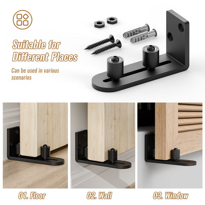 1 PC Sliding Barn Door Bottom Floor Guide, Wall Mounted Roller Guides Ball Bearings Adjustable Stay Roller, Flat Bottom Design Style, Black