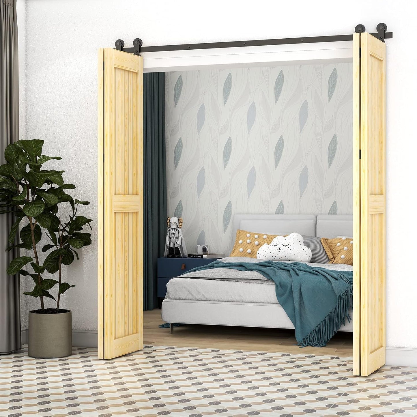 TOIMIOTOIM 48" Bi-Folding Sliding Barn Door Hardware Kit, 4FT Bi Fold Barn Door Hardware Kit for 4 Doors,Max Door Width 11",Smoothly and Quietly,Easy to Install,No Door Panel,Black