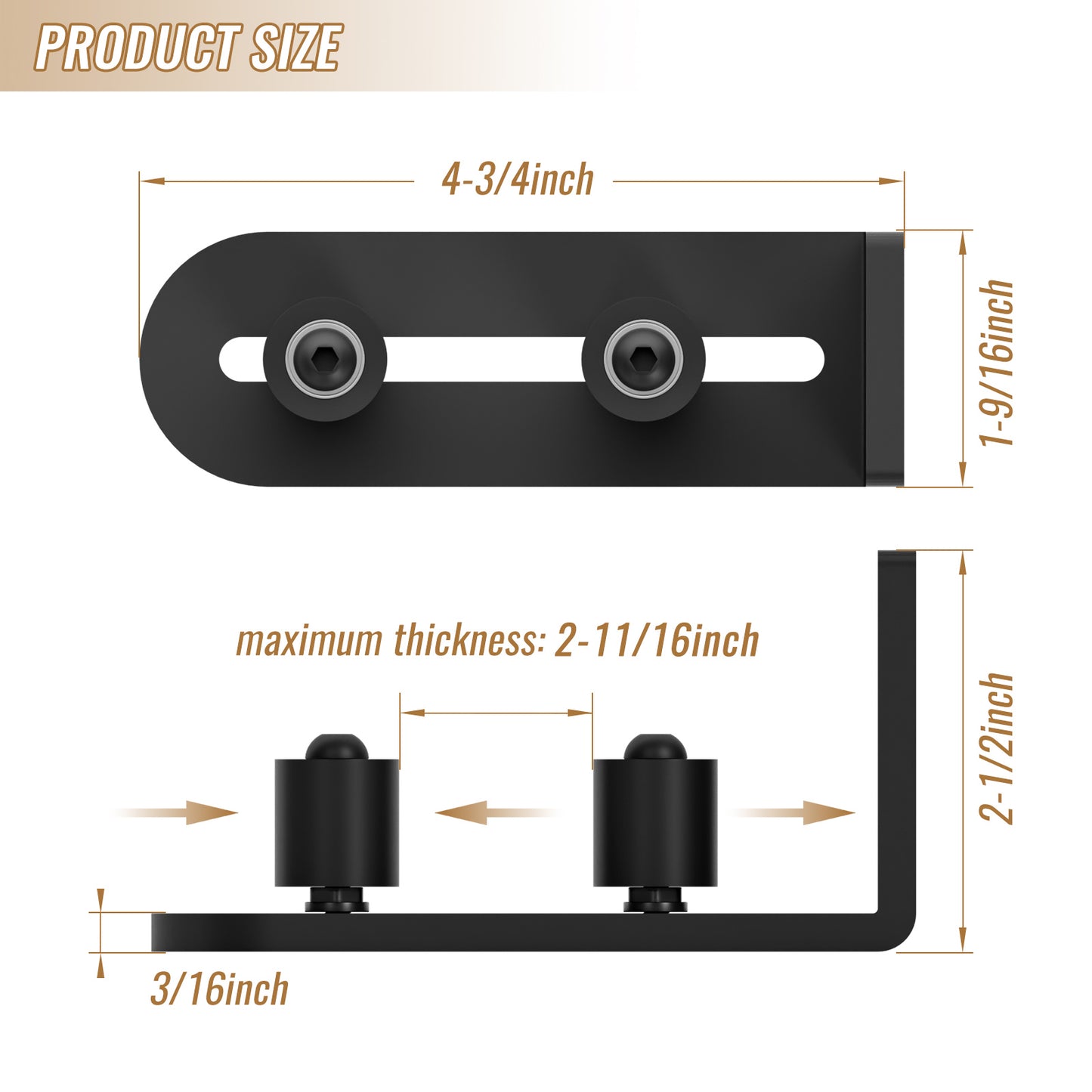 2 Pack Sliding Barn Door Bottom Floor Guide, Wall Mounted Roller Guides Ball Bearings Adjustable Stay Roller, Flat Bottom Design Style, Black