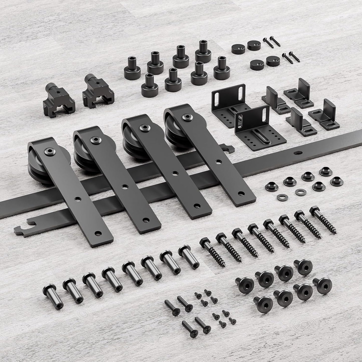 TOIMIOTOIM 6.6FT Super Mini Barn Door Hardware Kit,Small Sliding Door Track Roller Kit for Double Door Cabinets,TV Stand,Wardrobe,J Shape Hanger(No Cabinet)