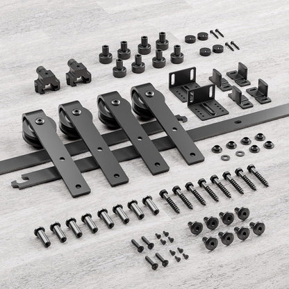 TOIMIOTOIM 6.6FT Super Mini Barn Door Hardware Kit,Small Sliding Door Track Roller Kit for Double Door Cabinets,TV Stand,Wardrobe,J Shape Hanger(No Cabinet)