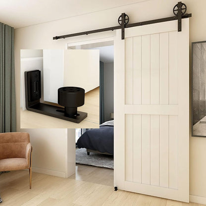 Sliding Barn Door Floor Guide Doors Bottom Wall Mount Adjustable Roller Double Wheel No Punching Required System 2 Pack Black, Smoothly and Quietly