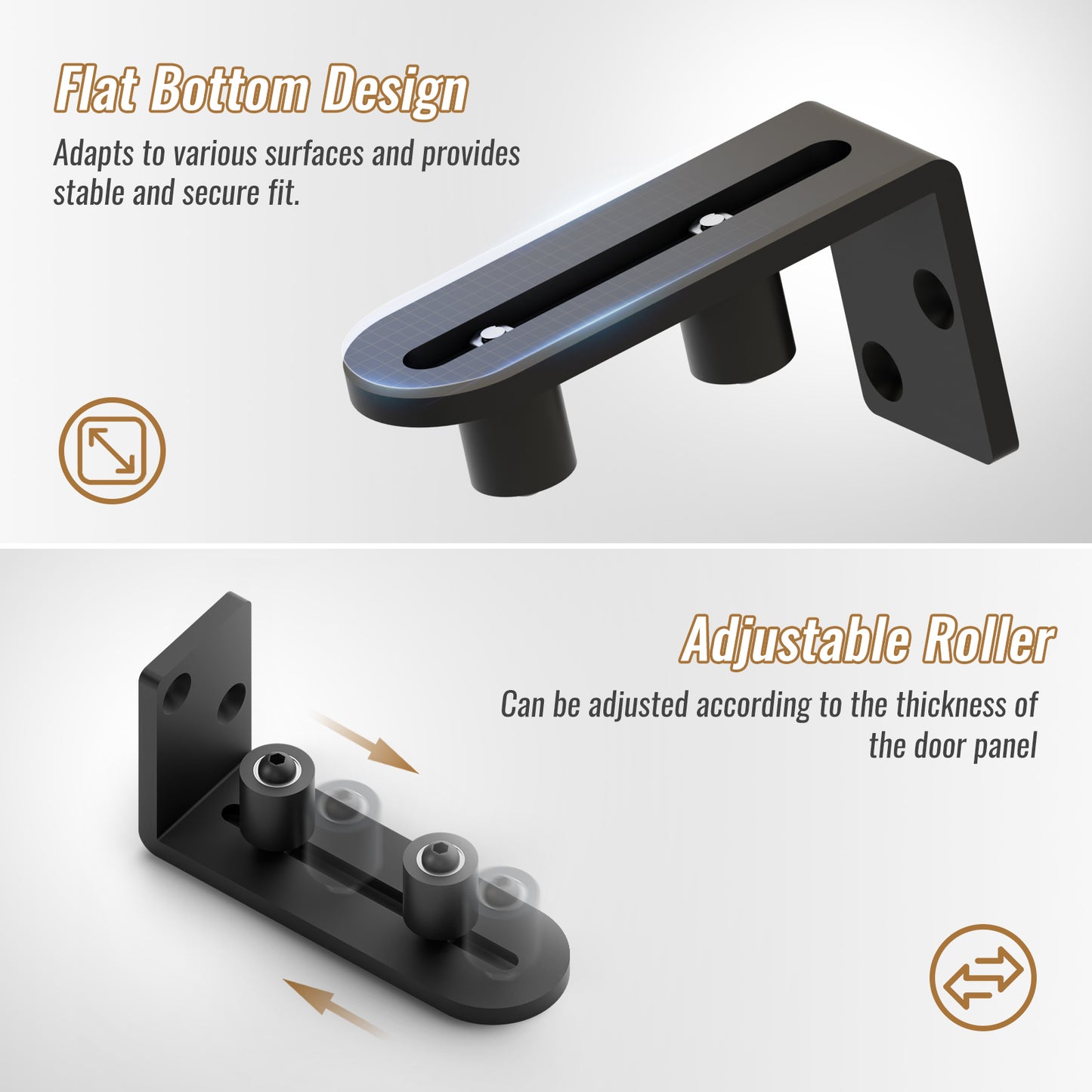 2 Pack Sliding Barn Door Bottom Floor Guide, Wall Mounted Roller Guides Ball Bearings Adjustable Stay Roller, Flat Bottom Design Style, Black